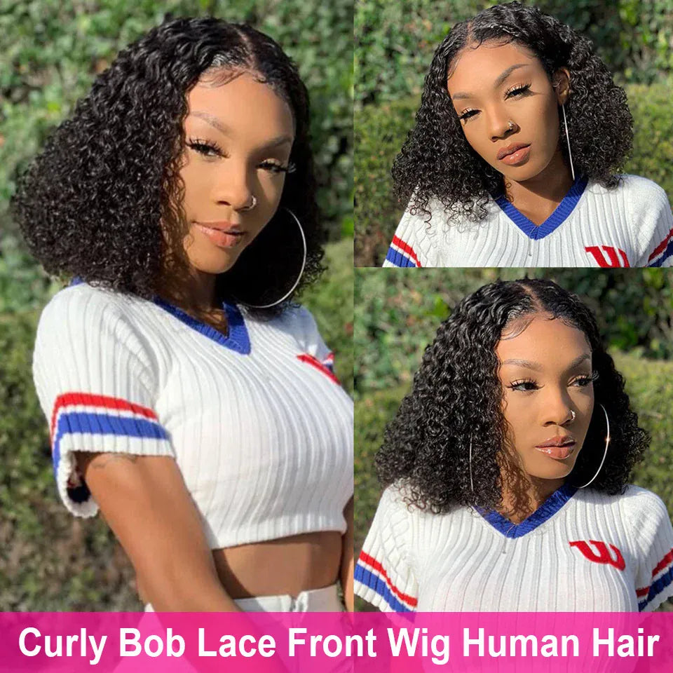 Kinky Curly Bob Short Human Hair Wig Brazilian Human Hair Lace Front Wigs 13x4 Hd Transparent Lace Frontal Closure Wigs