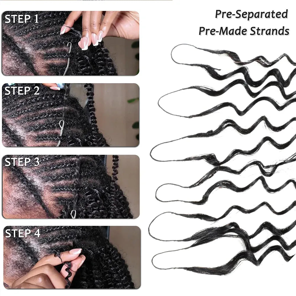 Kinky curly boho braids crochet human hair extensions by HSF Marketplace, pre-separated for versatile styles