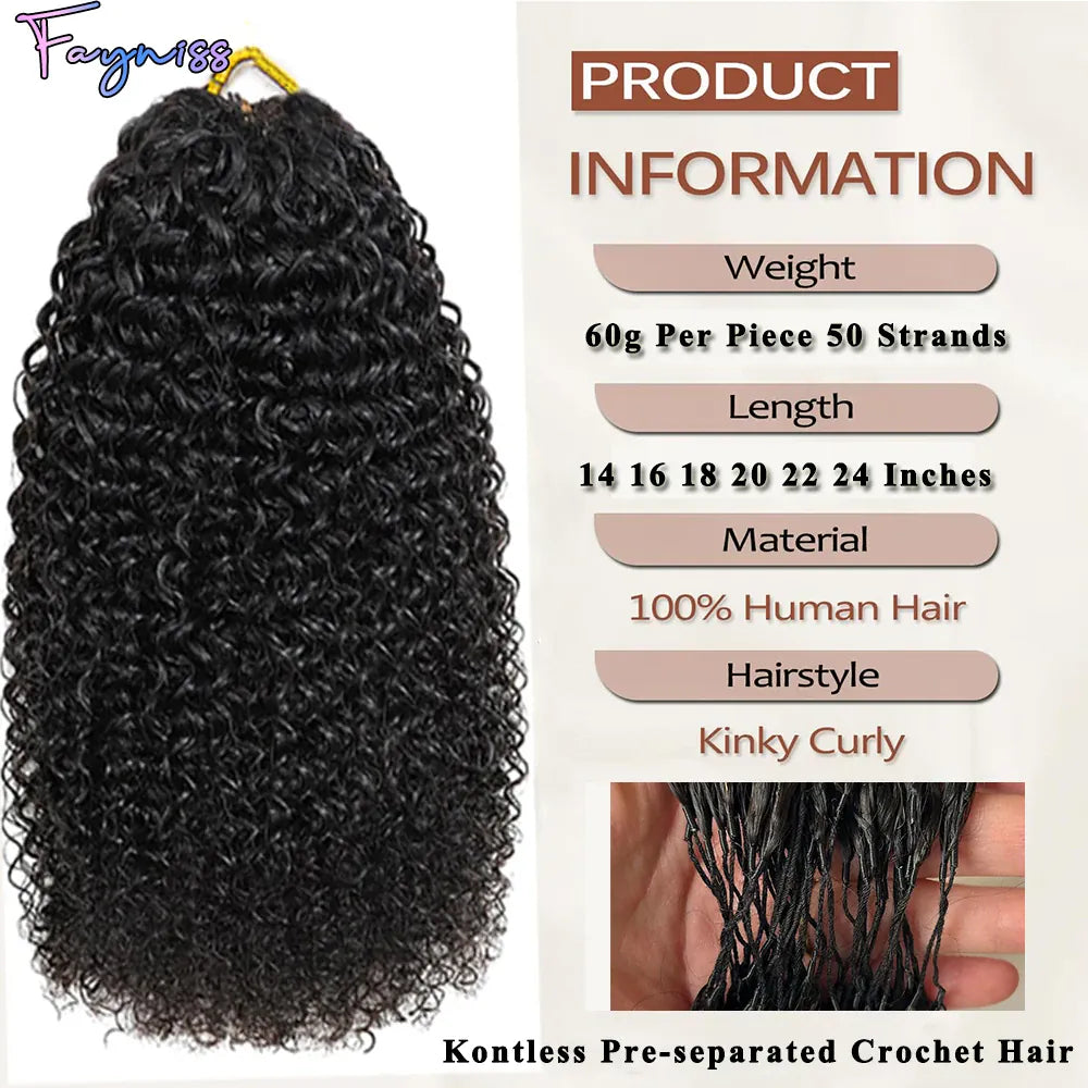 Kinky curly boho braids crochet human hair extensions with pre-separated braids and feathered ends