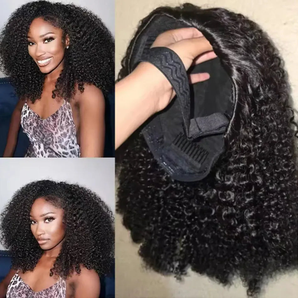 Kinky Curly Half Wigs Human Hair 250Density Glueless Wear and Go 3 in 1 Drawstring Seamless Flip Over Curly Half Human Hair Wigs
