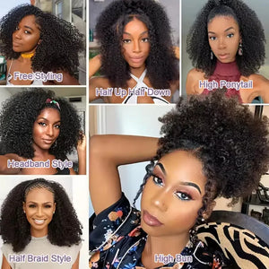 Kinky Curly Half Wigs Human Hair 250Density Glueless Wear and Go 3 in 1 Drawstring Seamless Flip Over Curly Half Human Hair Wigs