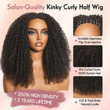 Kinky Curly Half Wigs Human Hair 250Density Glueless Wear and Go 3 in 1 Drawstring Seamless Flip Over Curly Half Human Hair Wigs