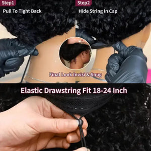 Kinky Curly Half Wigs Human Hair 250Density Glueless Wear and Go 3 in 1 Drawstring Seamless Flip Over Curly Half Human Hair Wigs