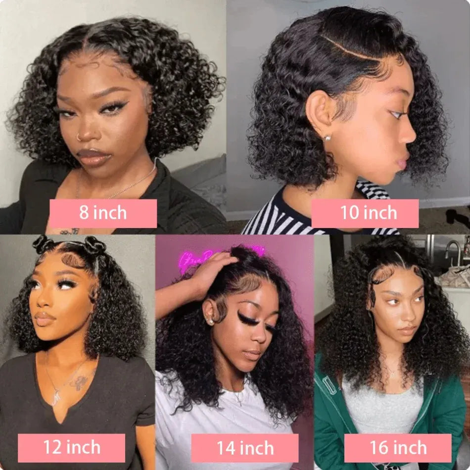 Kinky Curly Short Bob Cut 13X4 HD Lace Frontal Human Hair Wig for Women Prepluck Hairline Bleached Knots Glueless Wigs