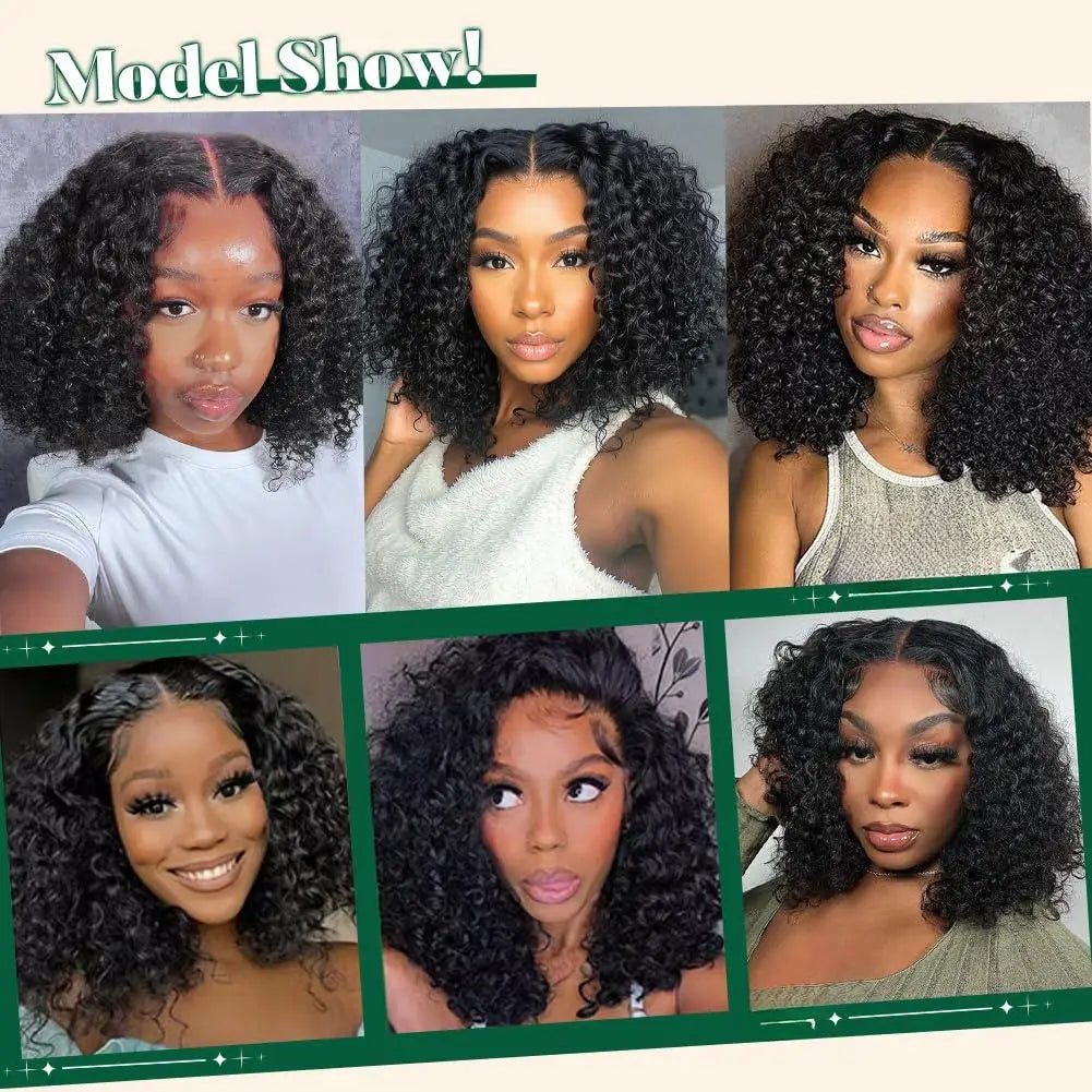 Kinky Curly Short Bob Cut 13X4 HD Lace Frontal Human Hair Wig for Women Prepluck Hairline Bleached Knots Glueless Wigs