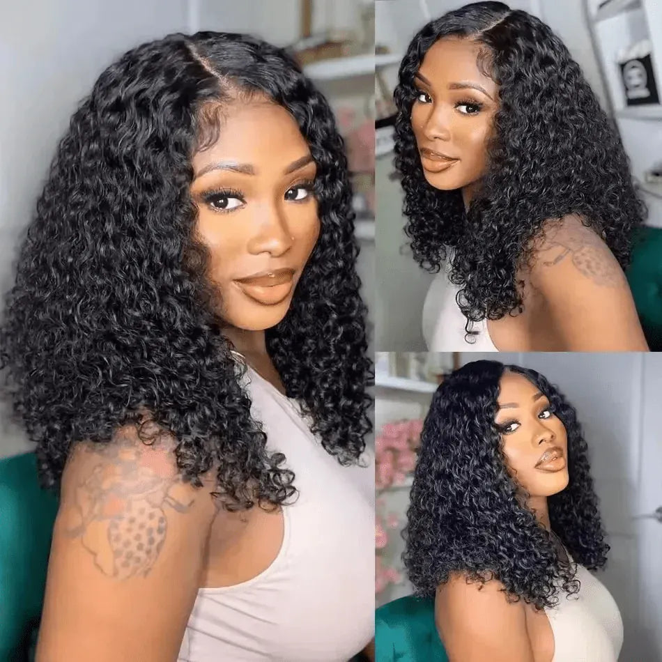 Kinky Curly Short Bob Cut 13X4 HD Lace Frontal Human Hair Wig for Women Prepluck Hairline Bleached Knots Glueless Wigs