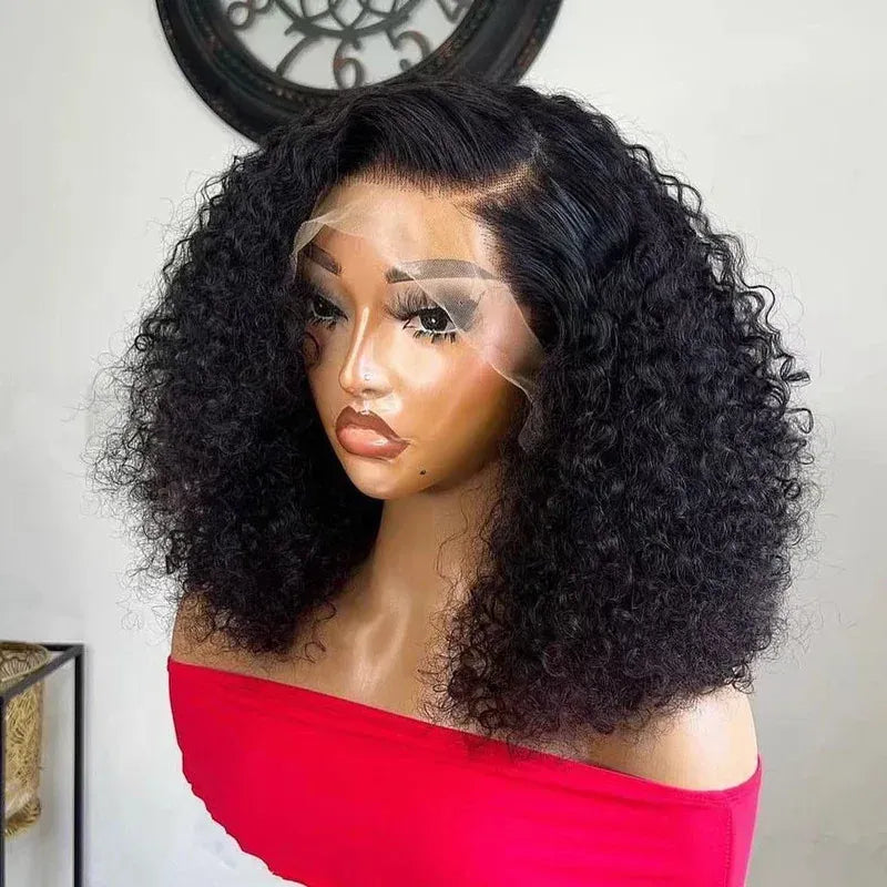 Kinky Curly Short Bob Cut 13X4 HD Lace Frontal Human Hair Wig for Women Prepluck Hairline Bleached Knots Glueless Wigs