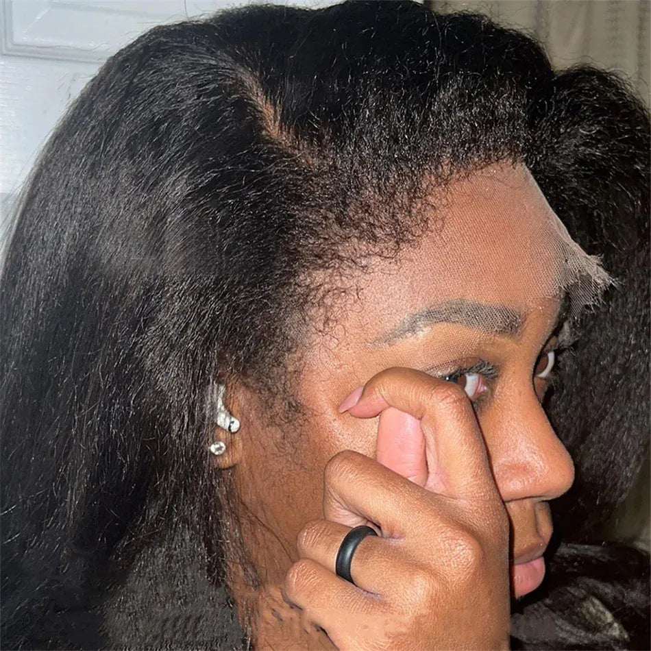 Kinky Straight 13x4 Lace Front Human Hair Wigs For Women Brazilian Bone Colored Yaki Straight Transparent Lace Frontal Curly Wig