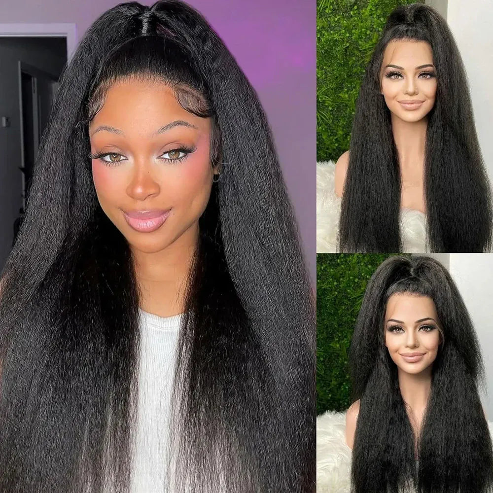 Kinky Straight 13X4 Lace Front Wig Glueless Yaki Straight HD Lace Frontal Wig Vietnamese Raw Curly Human Hair Wigs 5x5 HD Closure Waer And Go Glueless Wigs 250% Density On Clearance Sale