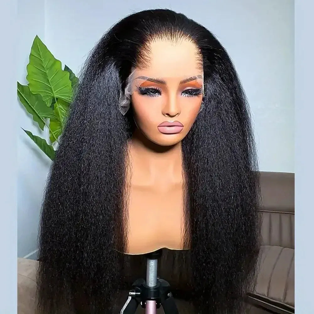 Kinky Straight 13X4 Lace Front Wig Glueless Yaki Straight HD Lace Frontal Wig Vietnamese Raw Curly Human Hair Wigs 5x5 HD Closure Waer And Go Glueless Wigs 250% Density On Clearance Sale