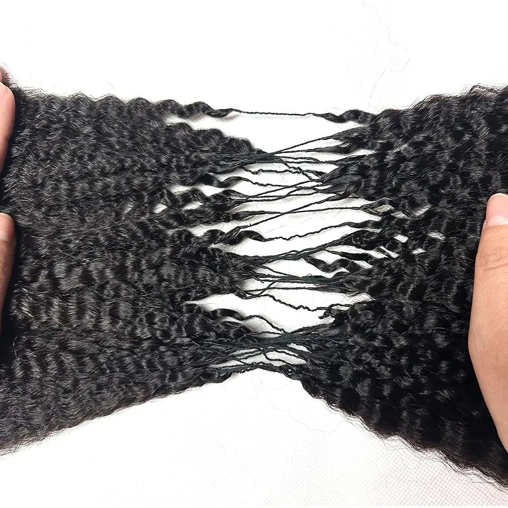Kinky Straight Feather Crochet Human Hair Extensions Pre Separated Knotless Invisible Braiding Hair 100% Virgin Brazilian Human Hair Reusable 60g 50 Strands Natural Black Boho Braids For Women DIY Styling