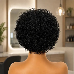 (Kleopatra) Curly Pixie Bob Human Hair HD Lace Front Wig 13x1, Brazilian Water Wave, Pre-Plucked