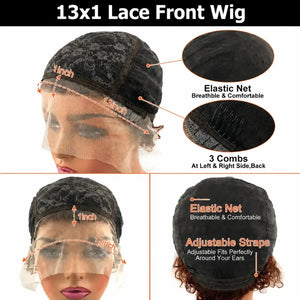 (Kleopatra) Curly Pixie Bob Human Hair HD Lace Front Wig 13x1, Brazilian Water Wave, Pre-Plucked