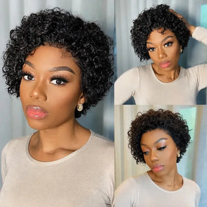 (Kleopatra) Curly Pixie Bob Human Hair HD Lace Front Wig 13x1, Brazilian Water Wave, Pre-Plucked