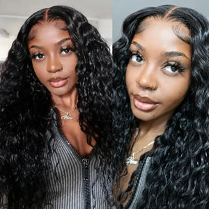 (Kleopatra) Water Wave Human Hair HD Lace Wig 7x5 or 13x4, Glueless Drawstring, Pre-Cut, Pre-Bleached, 150% Density