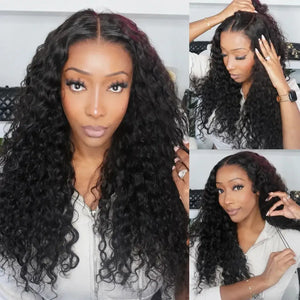 (Kleopatra) Water Wave Human Hair HD Lace Wig 7x5 or 13x4, Glueless Drawstring, Pre-Cut, Pre-Bleached, 150% Density