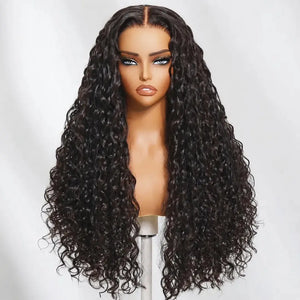 (Kleopatra) Water Wave Human Hair HD Lace Wig 7x5 or 13x4, Glueless Drawstring, Pre-Cut, Pre-Bleached, 150% Density