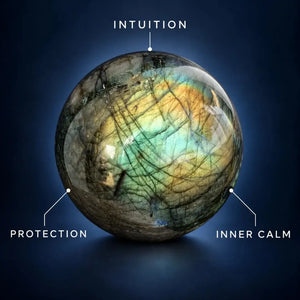 Labradorite Crystal Sphere with Blue Flash for Intuition, Protection & Spiritual Energy – Polished Meditation Decor Stone