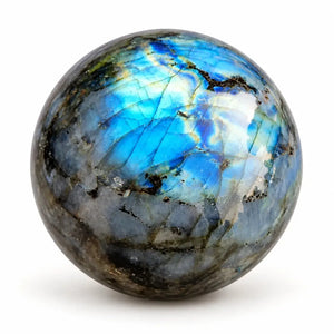 Labradorite Crystal Sphere with Blue Flash for Intuition, Protection & Spiritual Energy – Polished Meditation Decor Stone
