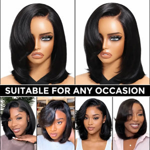Layered Bob Human Hair Wig, 6x4 Lace Side Part, Glueless with Side-Swept Bangs