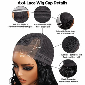 Layered Bob Human Hair Wig, 6x4 Lace Side Part, Glueless with Side-Swept Bangs
