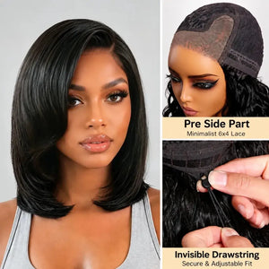 Layered Bob Human Hair Wig, 6x4 Lace Side Part, Glueless with Side-Swept Bangs