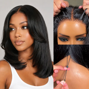 Layered Shoulder-Length Human Hair Wig, 7x5 HD Lace, Glueless with Face-Framing Bangs