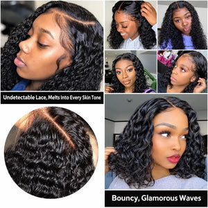 (Leto) Deep Wave Curly Bob Burmese Human Hair Wig 4x4 or 13x4 Transparent Lace