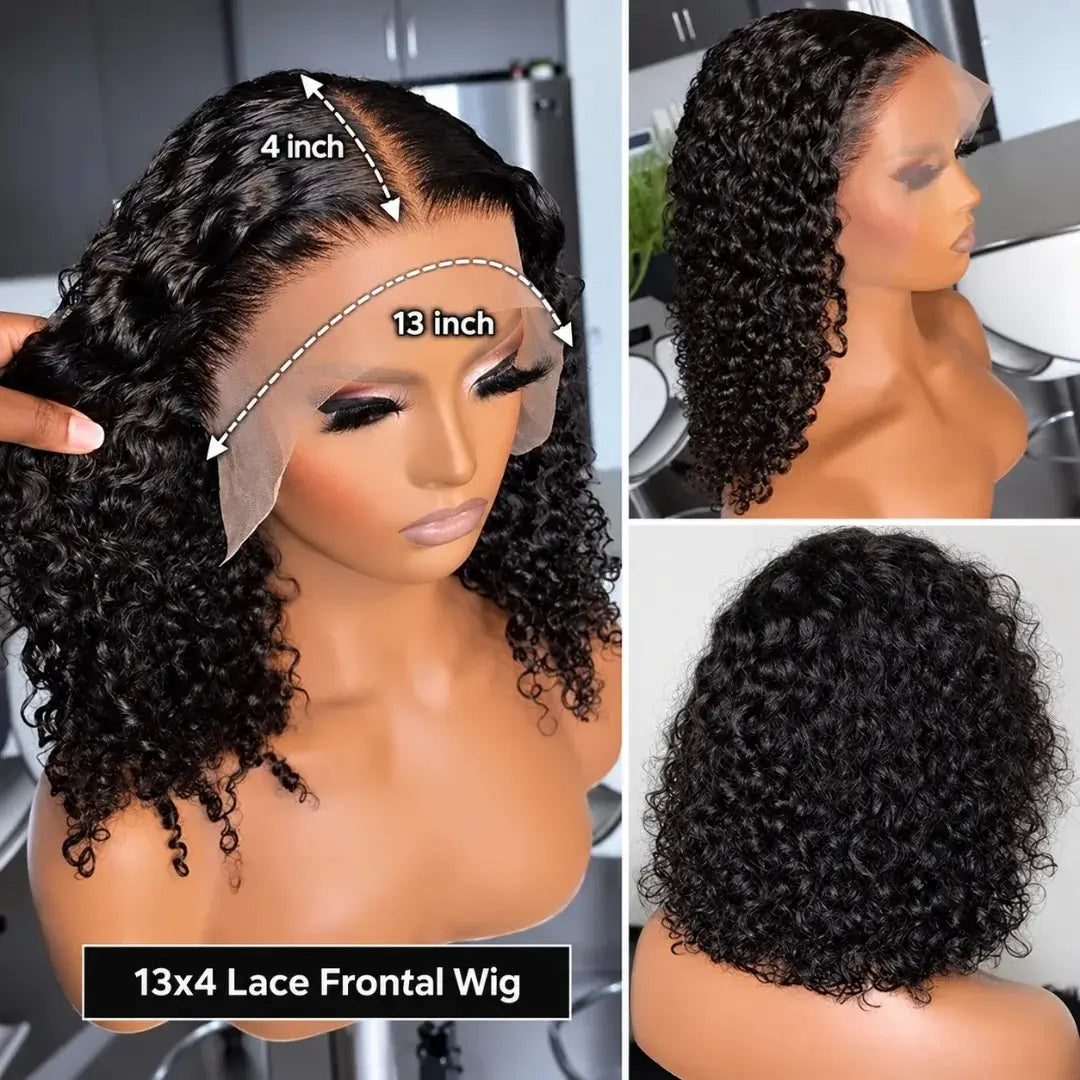 (Leto) Deep Wave Curly Bob Burmese Human Hair Wig 4x4 or 13x4 Transparent Lace