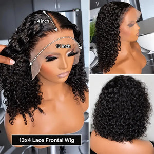 (Leto) Deep Wave Curly Bob Burmese Human Hair Wig 4x4 or 13x4 Transparent Lace