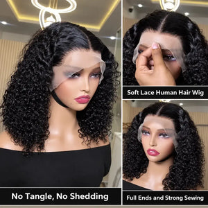 (Leto) Deep Wave Curly Bob Burmese Human Hair Wig 4x4 or 13x4 Transparent Lace