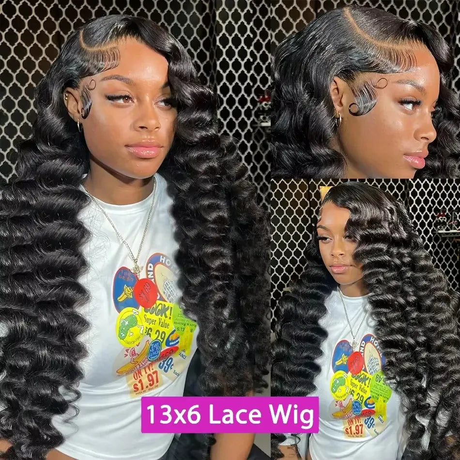 Loose Deep Wave Frontal Wig Human Hair 13x4 Curly Lace Front Wig Transparent HD Lace Water Wigs 180 Density Brazilian