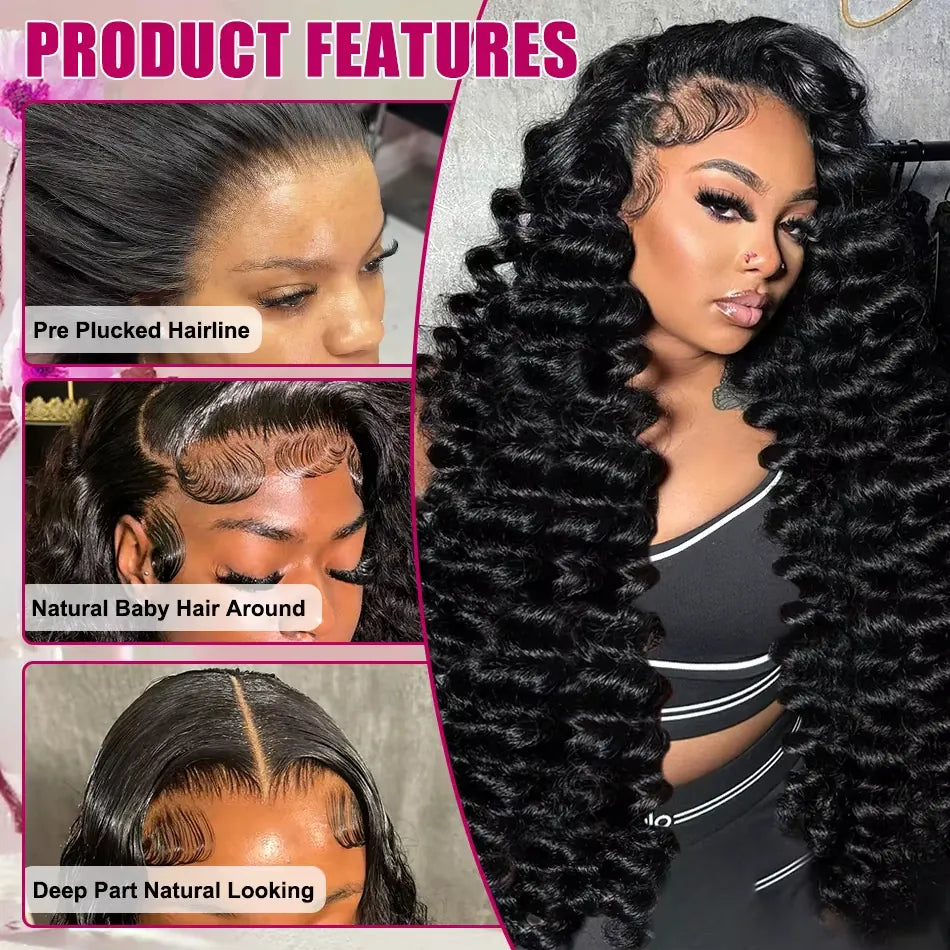 Loose Deep Wave Frontal Wig Human Hair 13x4 Curly Lace Front Wig Transparent HD Lace Water Wigs 180 Density Brazilian