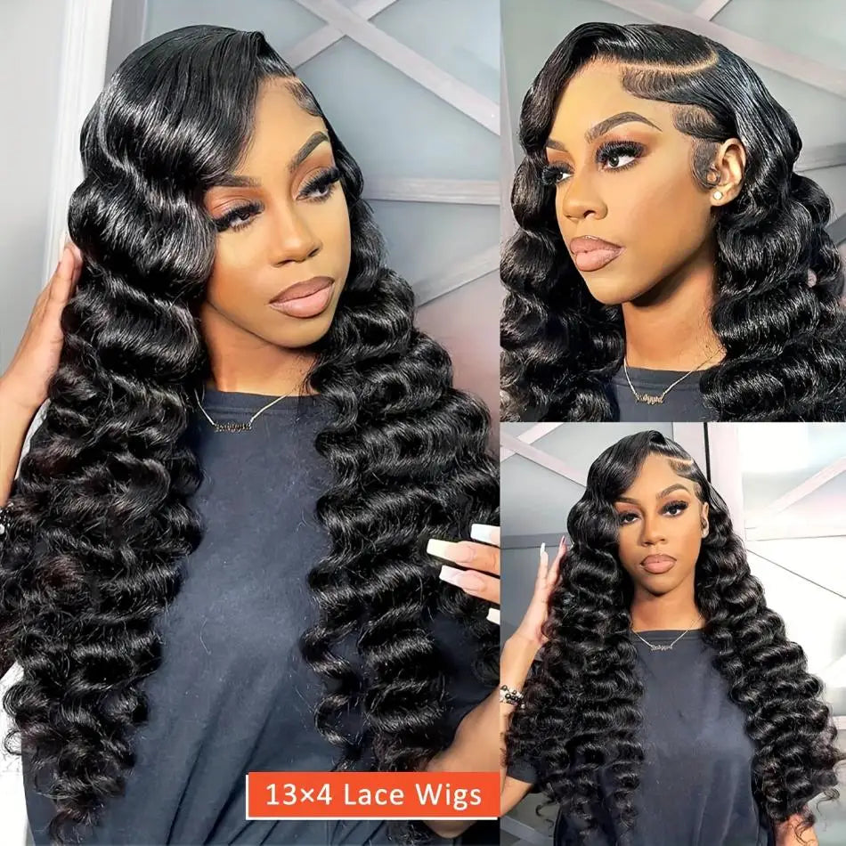 Loose Deep Wave Frontal Wig Human Hair 13x4 Curly Lace Front Wig Transparent HD Lace Water Wigs 180 Density Brazilian