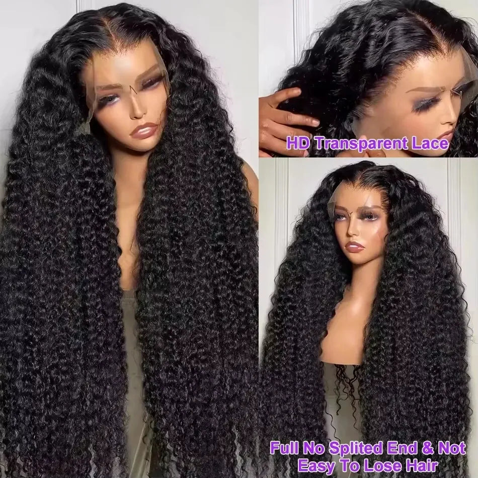 Luvin 40 Inch Deep Wave 13x6 HD Transparent Lace Frontal Human Hair Wigs 220 Density Remy 13x4 Water Curly Front Wig For Women