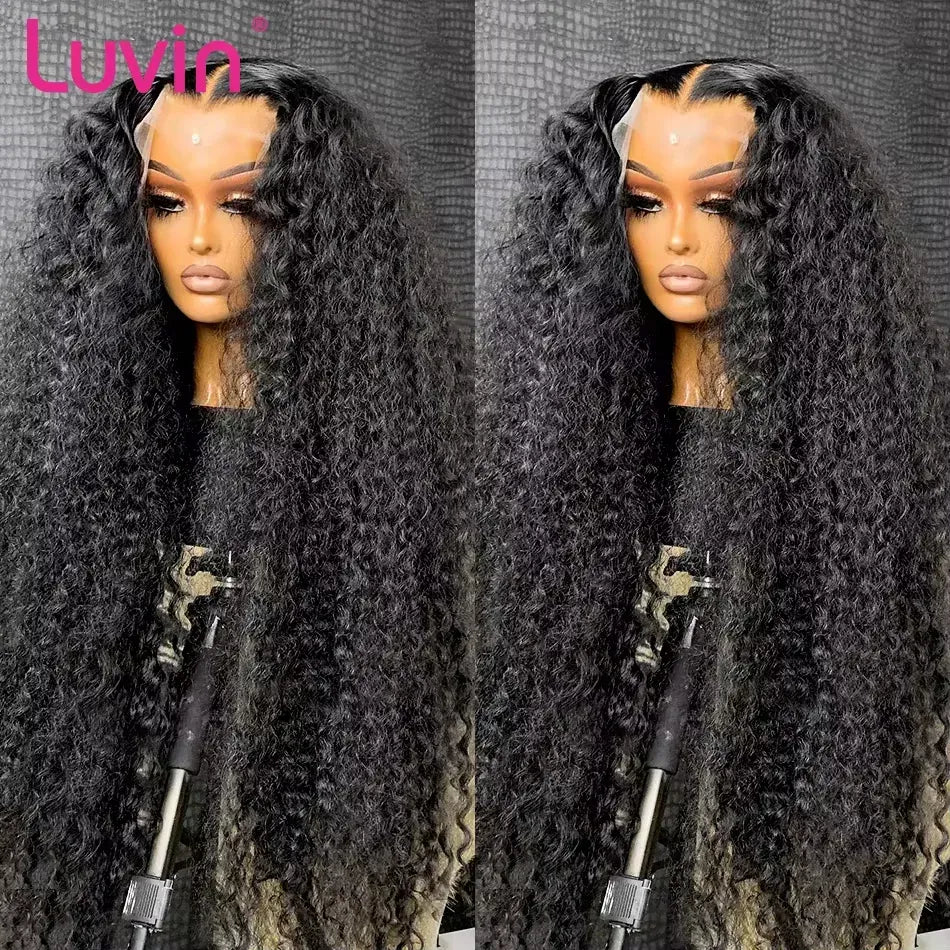 Luvin 40 Inch Deep Wave 13x6 HD Transparent Lace Frontal Human Hair Wigs 220 Density Remy 13x4 Water Curly Front Wig For Women