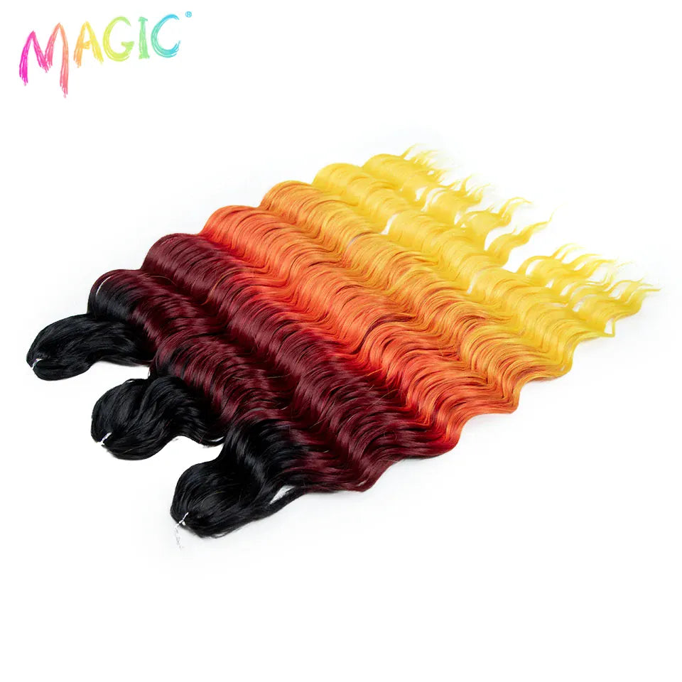 Magic 24Inch 3PCS Loose Wave Synthetic Crochet Hair Bundles Copper Red Heat Resistant Hair Extensions For Women Braiding Styling