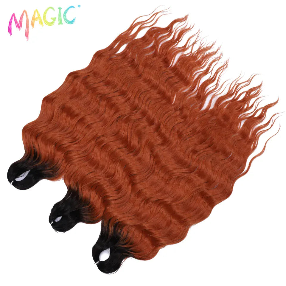Magic 24Inch 3PCS Loose Wave Synthetic Crochet Hair Bundles Copper Red Heat Resistant Hair Extensions For Women Braiding Styling