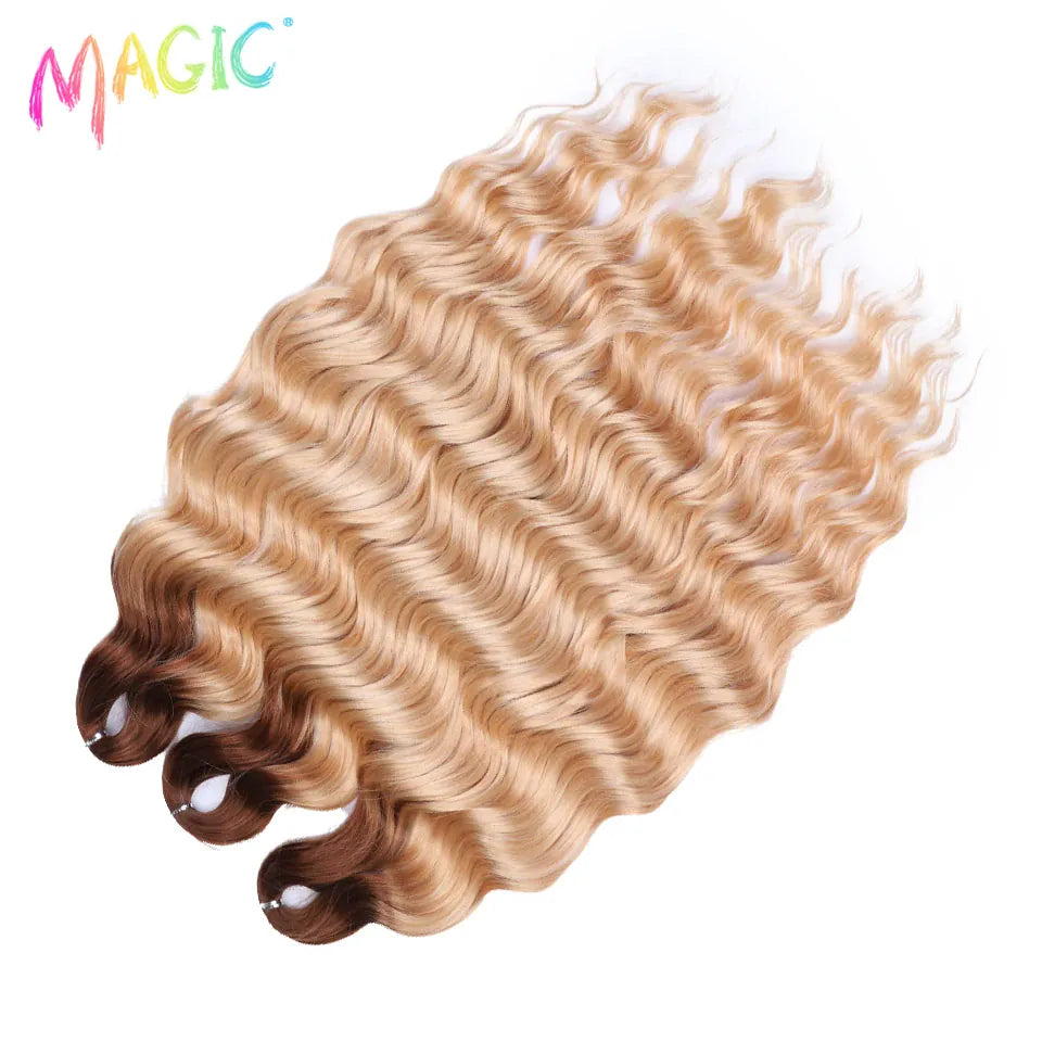 Magic 24Inch 3PCS Loose Wave Synthetic Crochet Hair Bundles Copper Red Heat Resistant Hair Extensions For Women Braiding Styling