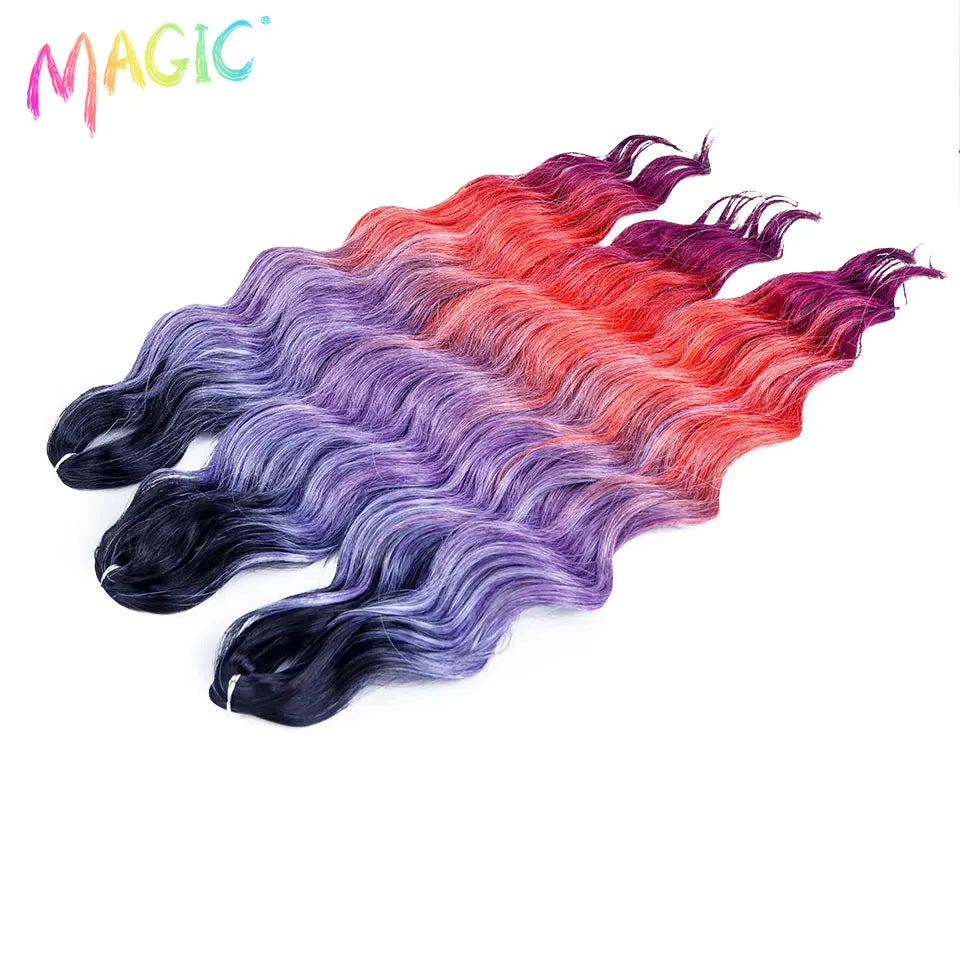 Magic 24Inch 3PCS Loose Wave Synthetic Crochet Hair Bundles Copper Red Heat Resistant Hair Extensions For Women Braiding Styling