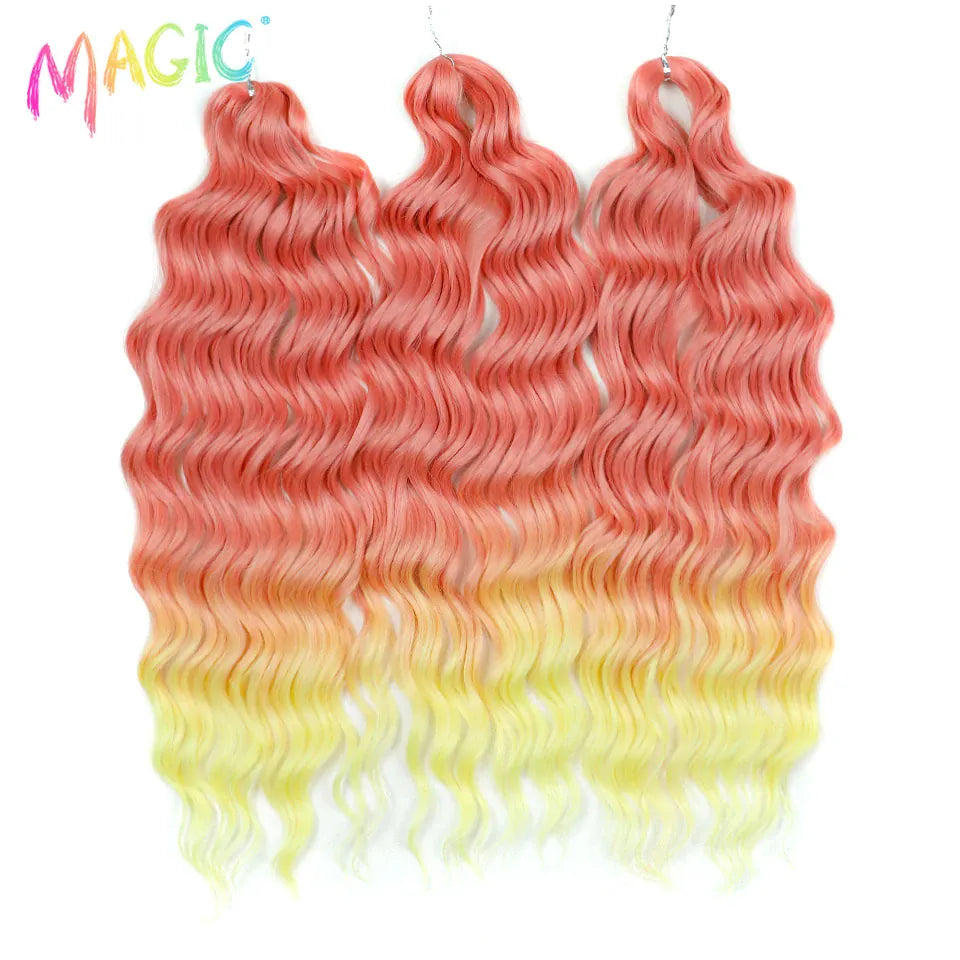 Magic 24Inch 3PCS Loose Wave Synthetic Crochet Hair Bundles Copper Red Heat Resistant Hair Extensions For Women Braiding Styling