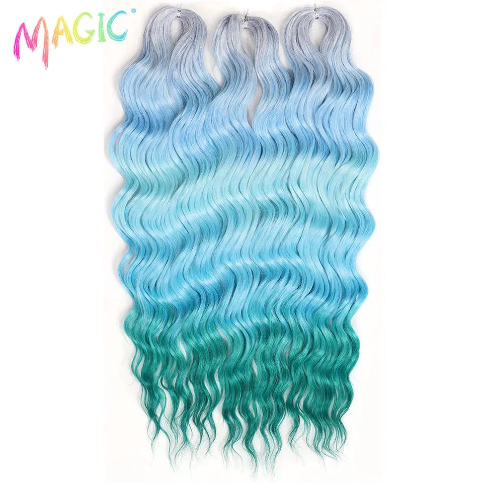 Magic 24Inch 3PCS Loose Wave Synthetic Crochet Hair Bundles Copper Red Heat Resistant Hair Extensions For Women Braiding Styling