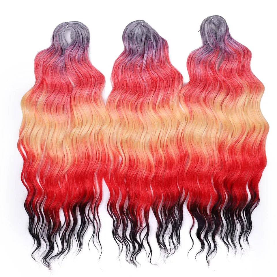 Magic 24Inch 3PCS Loose Wave Synthetic Crochet Hair Bundles Copper Red Heat Resistant Hair Extensions For Women Braiding Styling