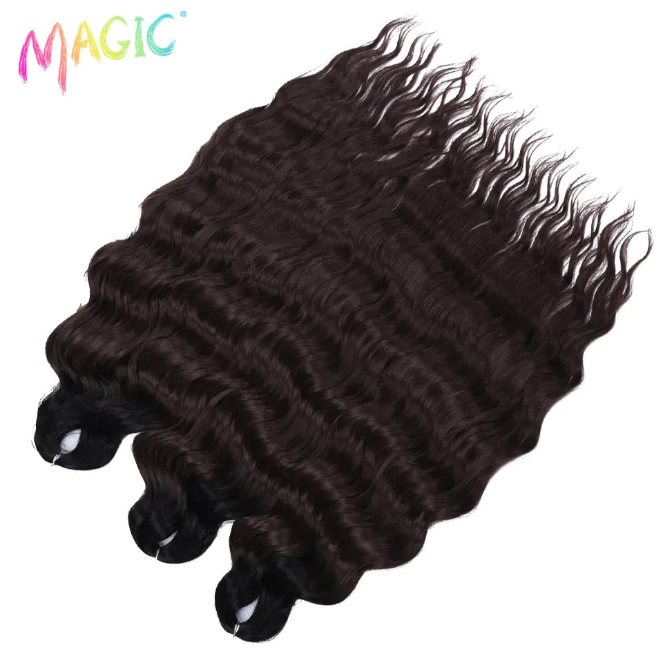 Magic 24Inch 3PCS Loose Wave Synthetic Crochet Hair Bundles Copper Red Heat Resistant Hair Extensions For Women Braiding Styling