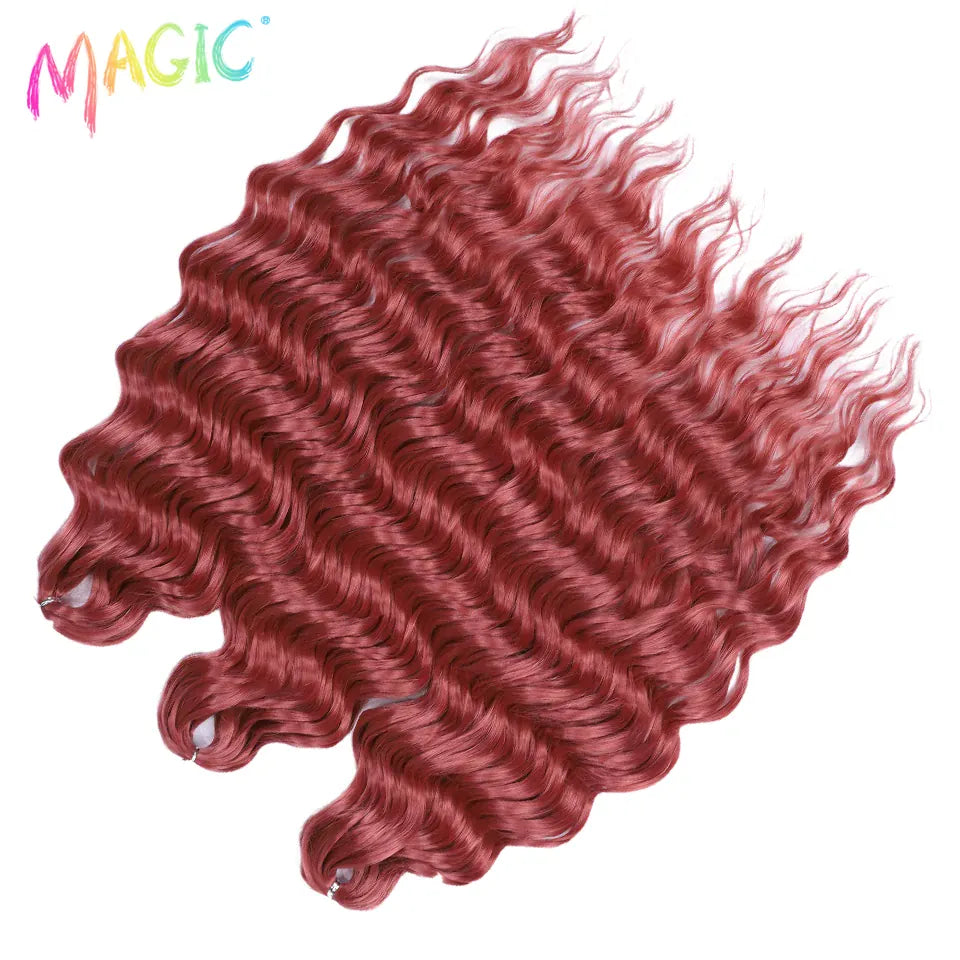 Magic 24Inch 3PCS Loose Wave Synthetic Crochet Hair Bundles Copper Red Heat Resistant Hair Extensions For Women Braiding Styling
