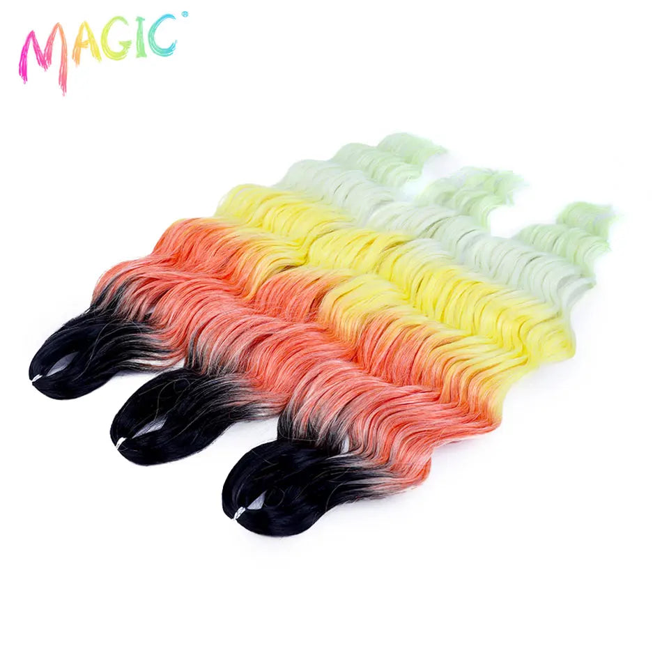 Magic 24Inch 3PCS Loose Wave Synthetic Crochet Hair Bundles Copper Red Heat Resistant Hair Extensions For Women Braiding Styling