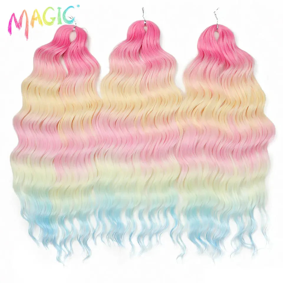 Magic 24Inch 3PCS Loose Wave Synthetic Crochet Hair Bundles Copper Red Heat Resistant Hair Extensions For Women Braiding Styling
