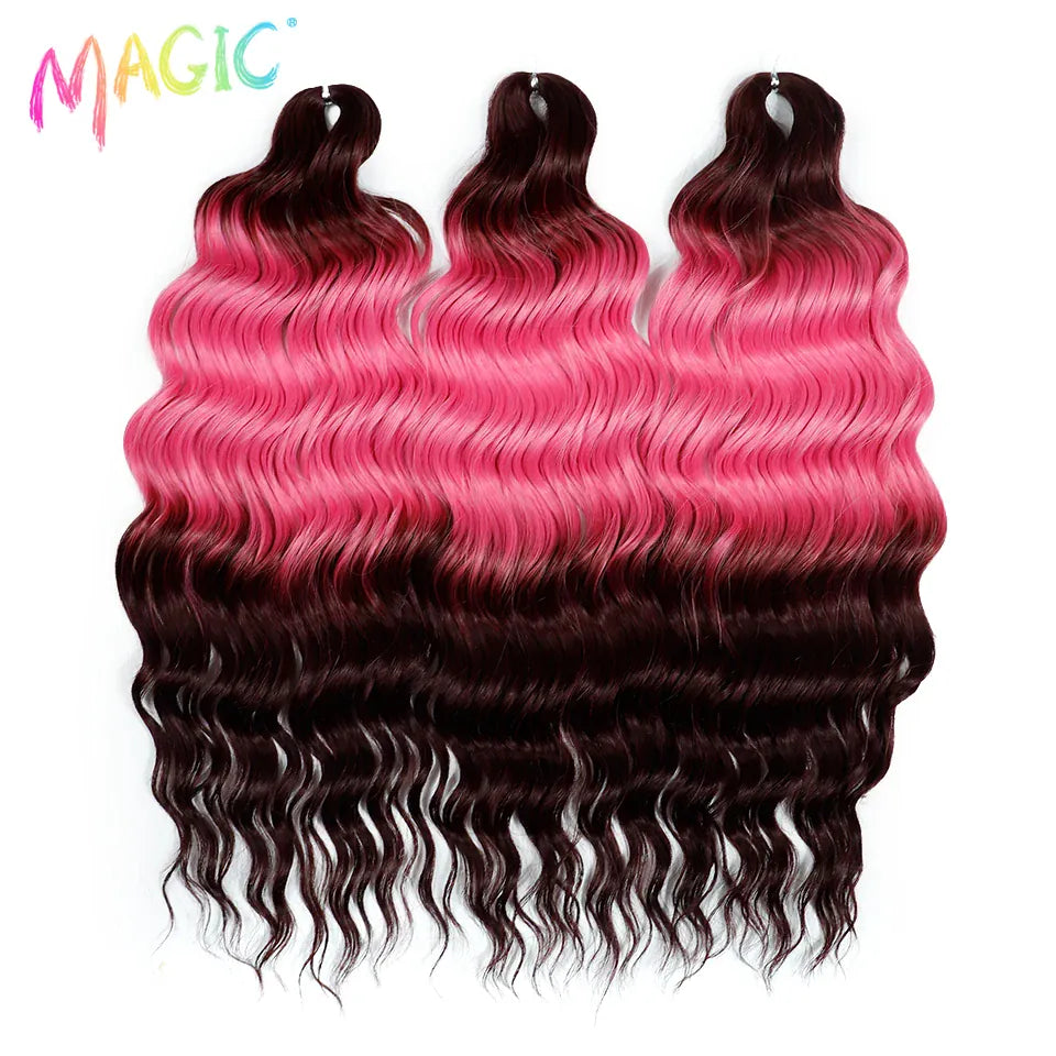 Magic 24Inch 3PCS Loose Wave Synthetic Crochet Hair Bundles Copper Red Heat Resistant Hair Extensions For Women Braiding Styling