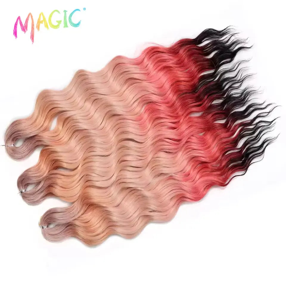 Magic 24Inch 3PCS Loose Wave Synthetic Crochet Hair Bundles Copper Red Heat Resistant Hair Extensions For Women Braiding Styling