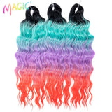 Magic 24Inch 3PCS Loose Wave Synthetic Crochet Hair Bundles Copper Red Heat Resistant Hair Extensions For Women Braiding Styling